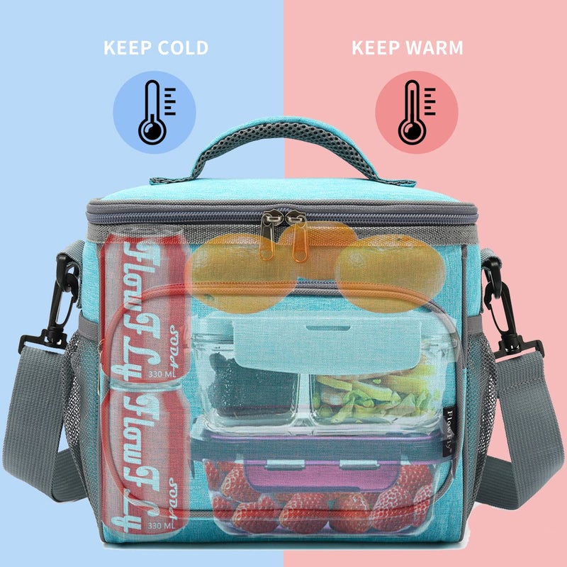 FlowFly Insulated Reusable Lunch Bag Adult Large Lunch Box for Women and Men with Adjustable Shoulder Strap,Front Zipper Pocket and Dual Large Mesh Side Pockets,SeaBlue - Image 2